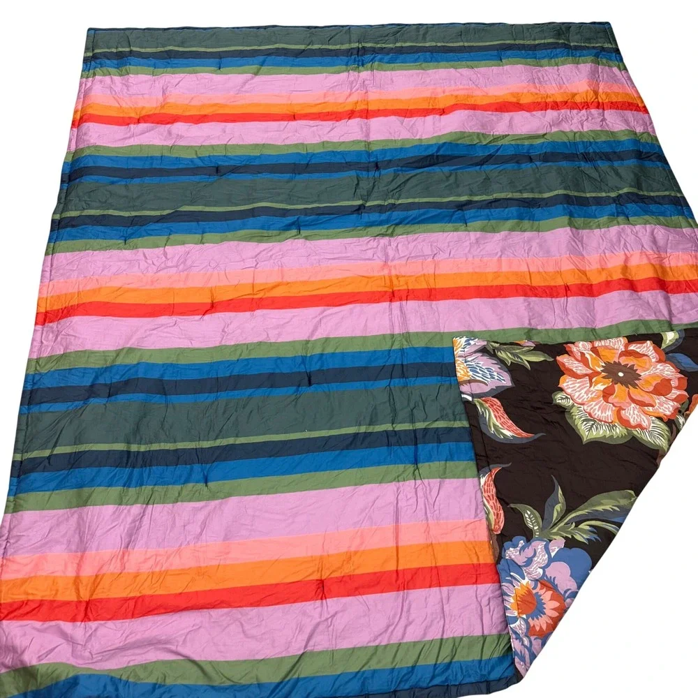 MacKenzie-Childs Jaipur Reversible Floral Stripe King Duvet Cover Black Mlti